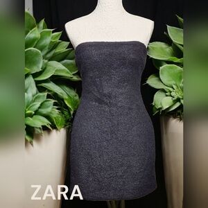 Zara LBD Black Strapless Knit Dress, Size Large - New